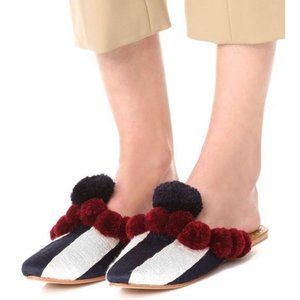 Figue Frida Slide Mule Striped Pom Pom Flat Sandal